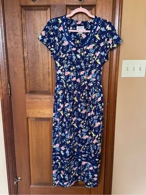 Lanz of Salzburg navy blue floral cottagecore midi dress size M
